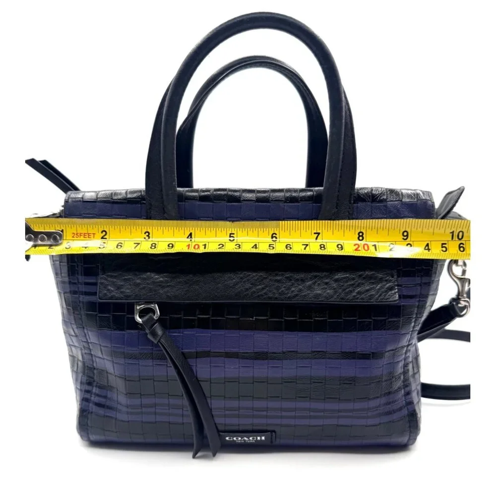 Coach Style 31001 Bleeker Blue Black Woven Leather Satchel Crossbody‎ Small Bag